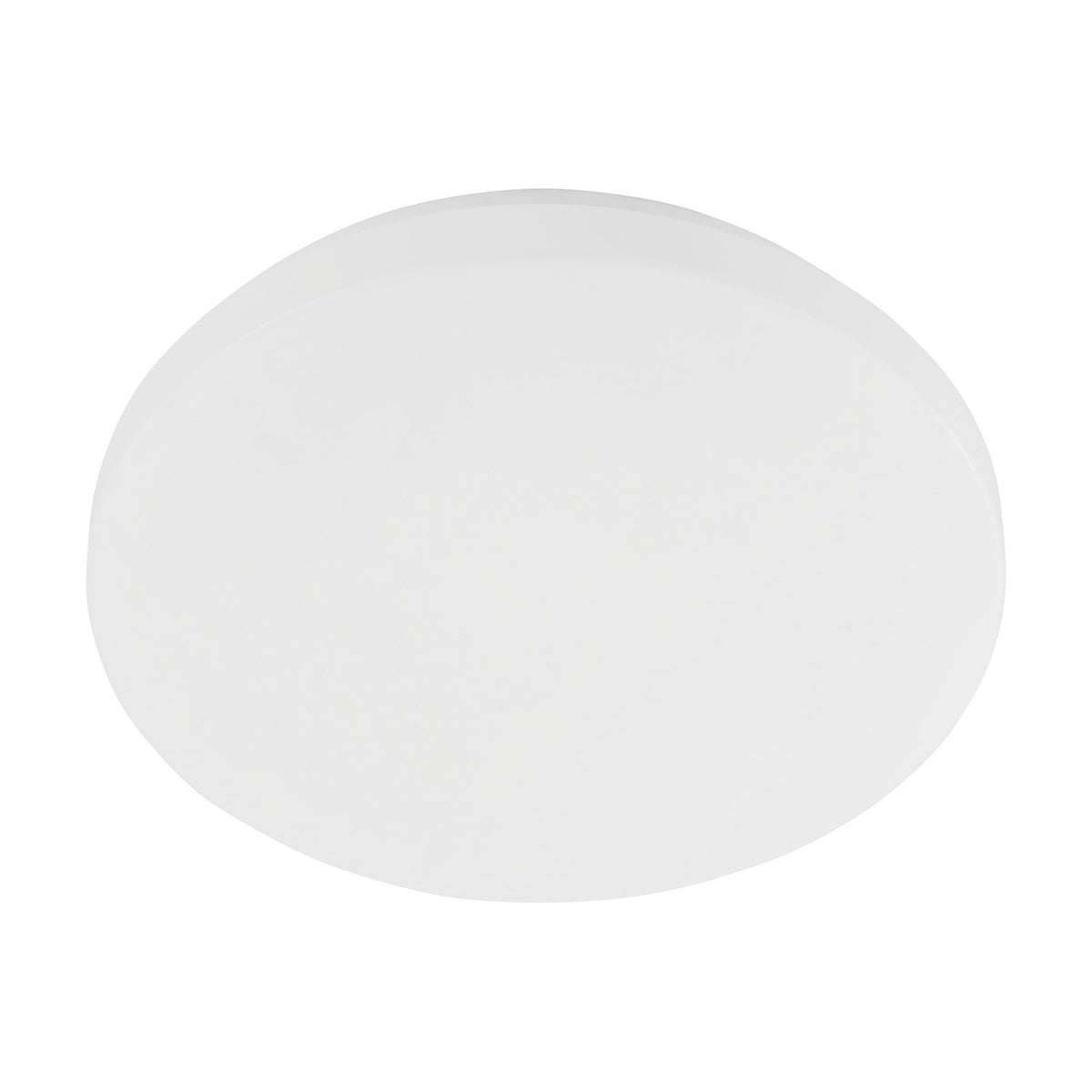 Pogliola-E round LED flush ceiling light in white, 26cm, with a smooth opal plastic diffuser and steel body, shown on a plain white background.