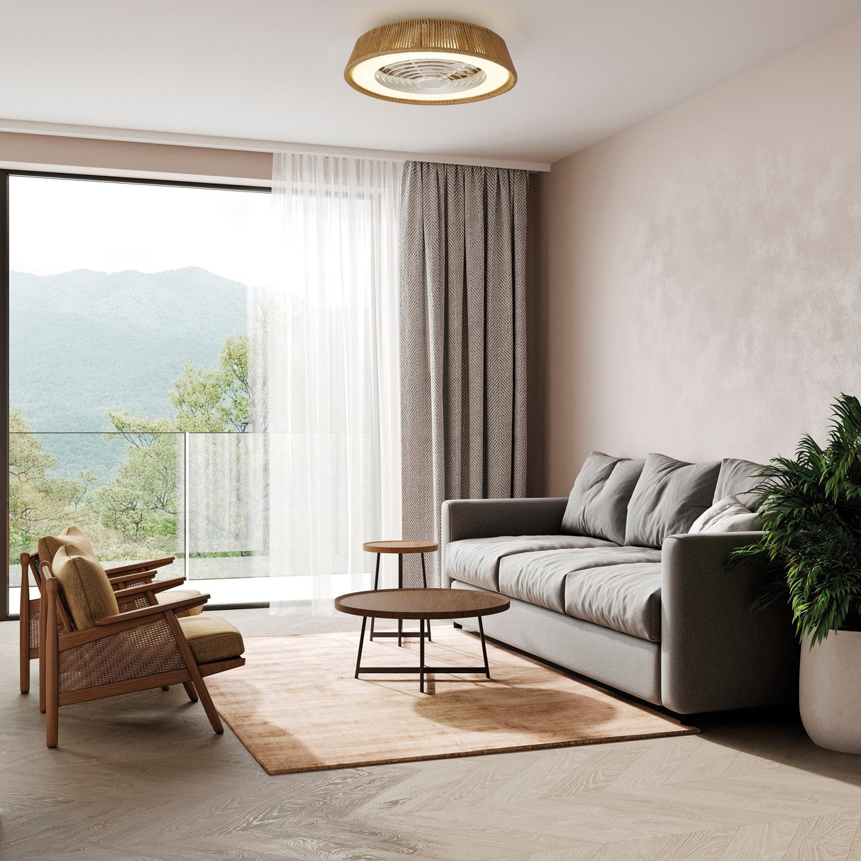 Polinesia Large CCT Dimmable LED Ceiling Retractable Fan Light - Brown