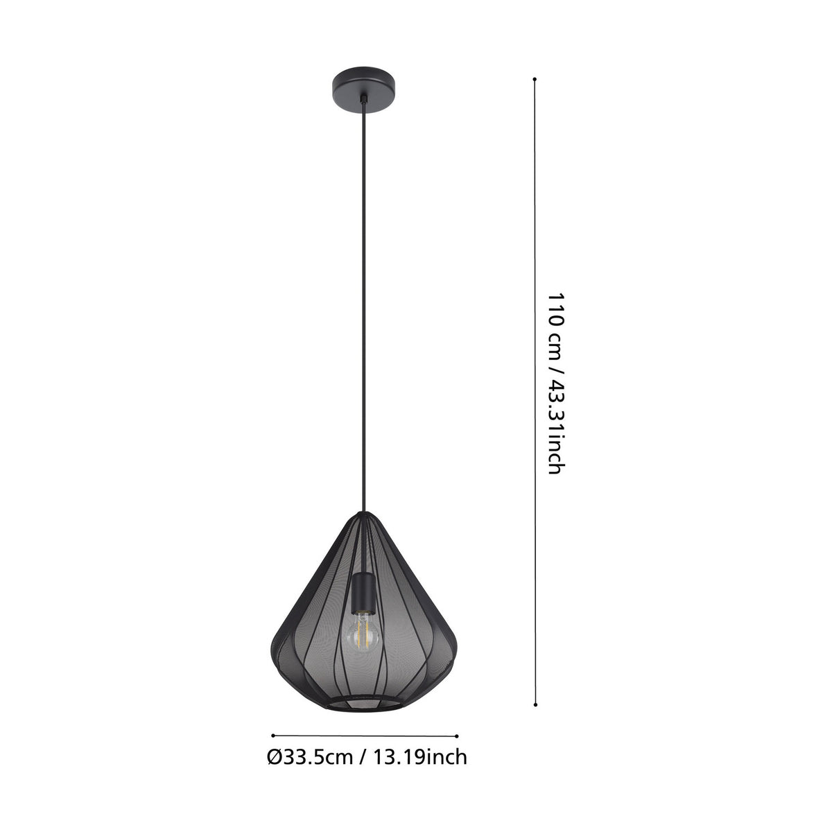 Polmorne Fabric Pendant Light 33.5cm - Black
