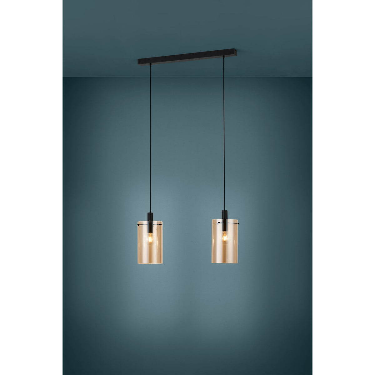 Polverara Amber Glass 2 Light Pendant - Black
