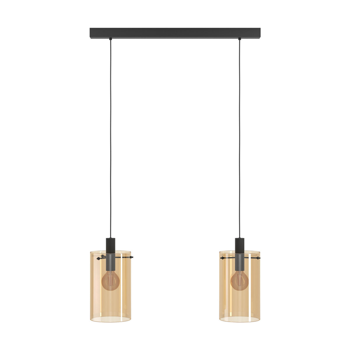 Polverara Amber Glass 2 Light Pendant - Black