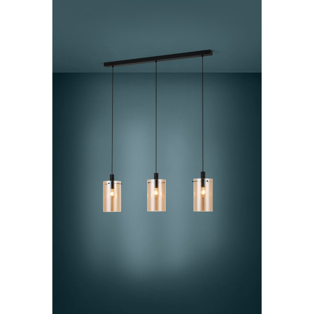 Polverara Amber Glass Linear Pendant Light - Black