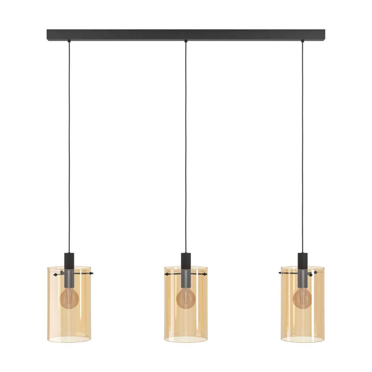 Polverara Amber Glass Linear Pendant Light - Black