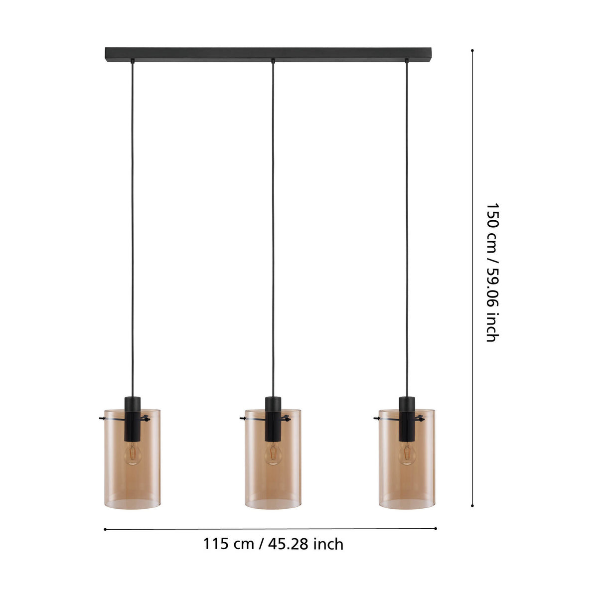 Polverara Amber Glass Linear Pendant Light - Black