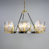 Portland Dish 9 Light Ribbed Glass Chandelier - Polished Brass