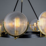 Portland Dish 9 Light Ribbed Glass Chandelier - Polished Brass