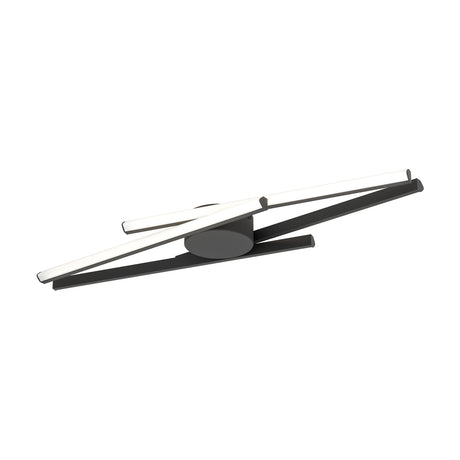 Pradilla LED Flush Ceiling Light in black, featuring slim crossed bars with white diffusers over a round central base, shown on a plain white background.