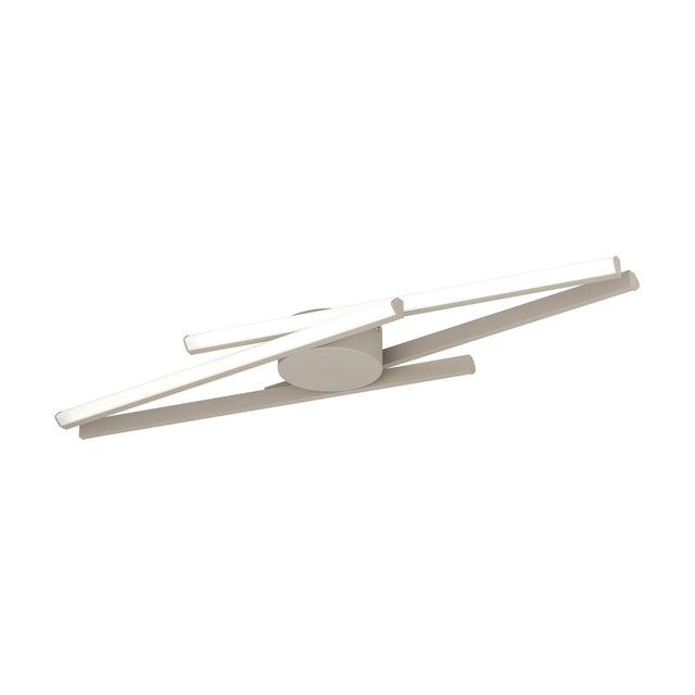 Pradilla LED Flush Ceiling Light in sand finish, with four slim crossing bars and white plastic diffusers around a round central canopy, shown against a plain white background.