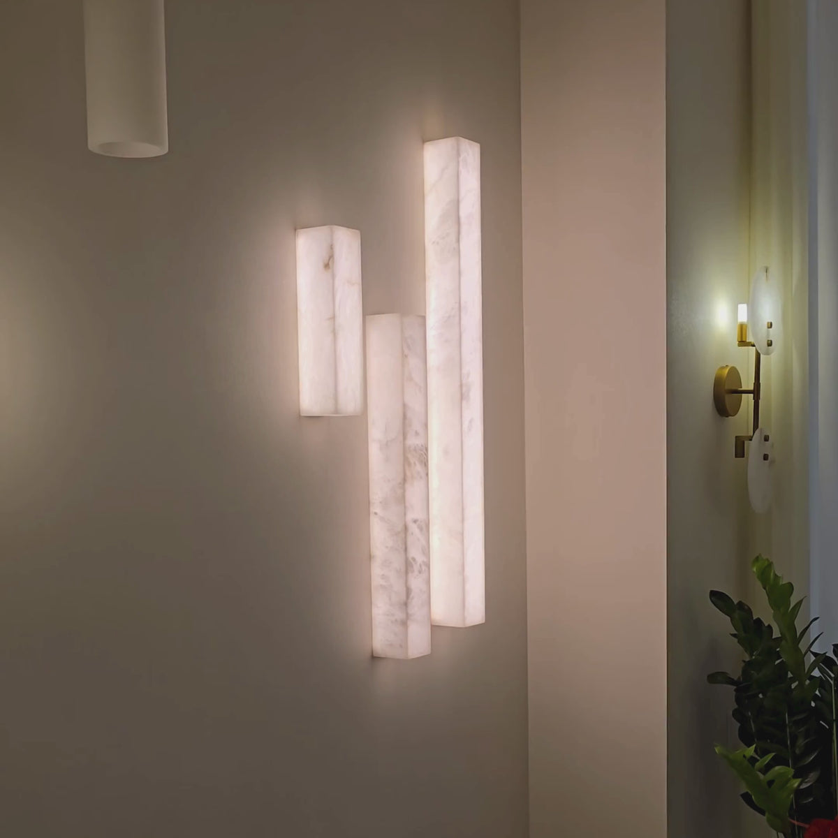 Valmera LED Slim Vertical Alabaster Wall Light - Small Soft White