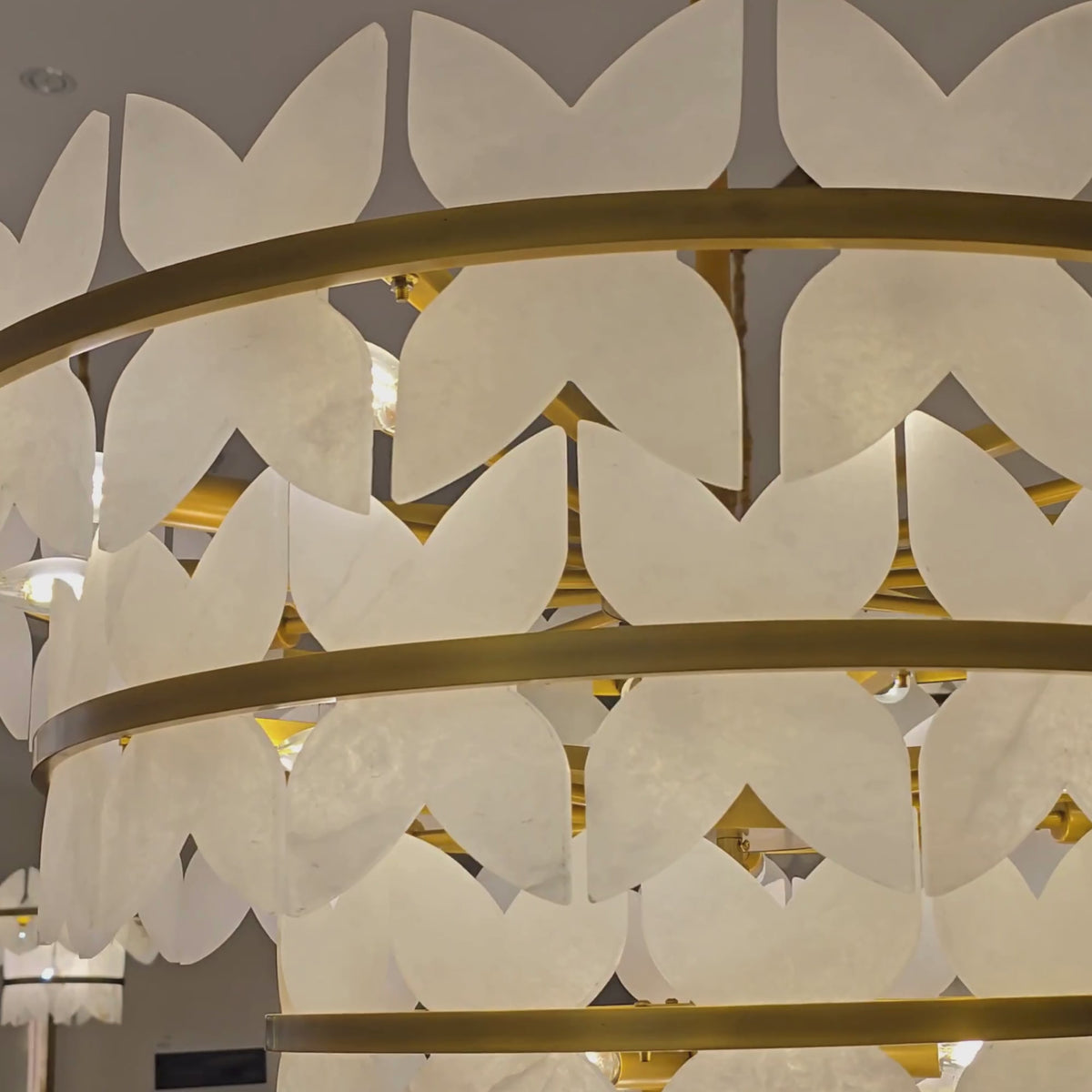 Petraia 4 Tier Floral Alabaster Chandelier - Brushed Brass