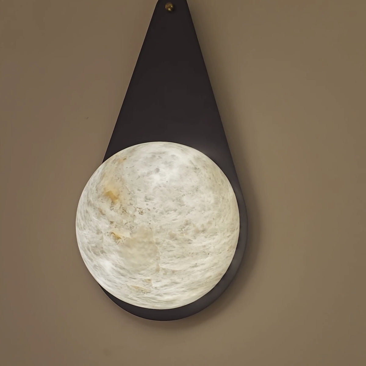 Lunara 1 Light Teardrop Alabaster Wall Light - Matt Black