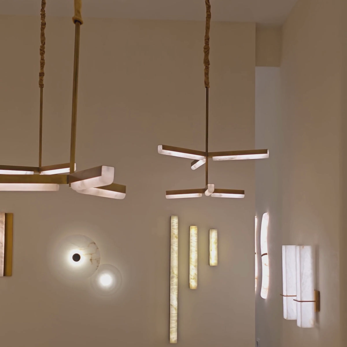 Elvaris LED Radial Alabaster Chandelier - Brushed Brass