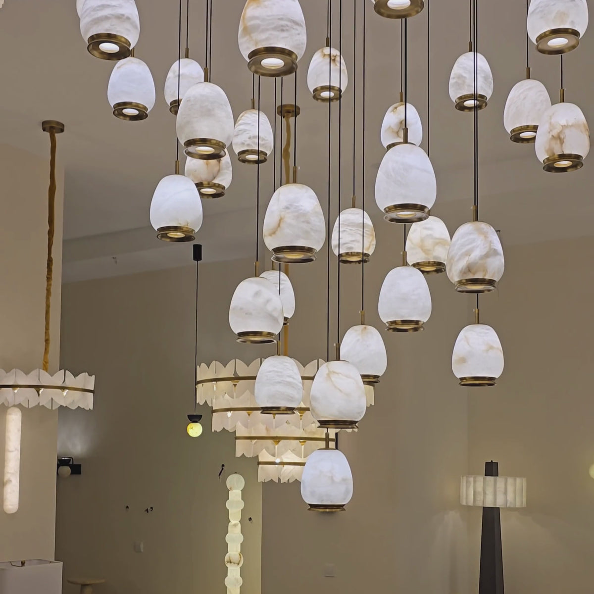 Aurevia 31 Light LED Alabaster Chandelier - Brushed Brass