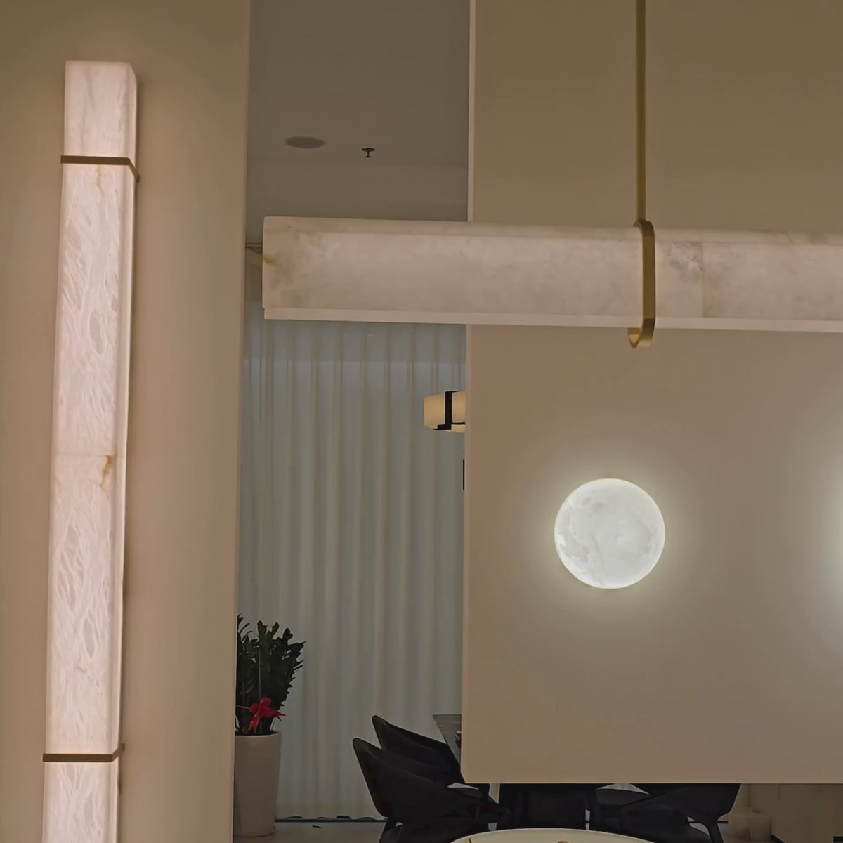 Zarune LED Linear Alabaster Chandelier - Brushed Brass