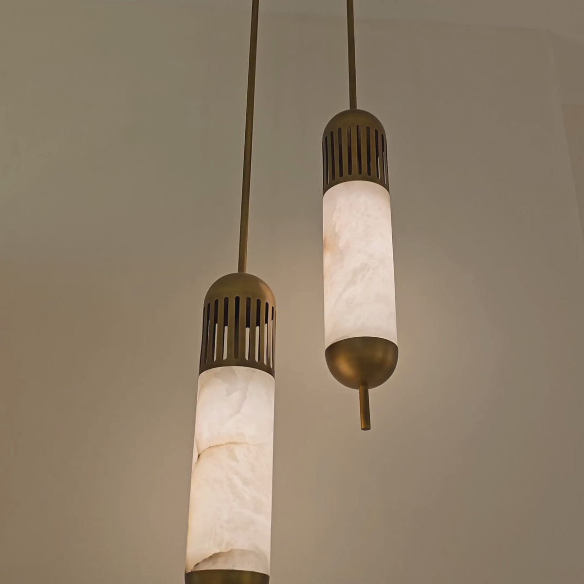 Zerith LED Alabaster Tube Pendant Light - Brushed Brass