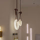 Cintura LED Alabaster Ring Chandelier - Brown Leather & Copper