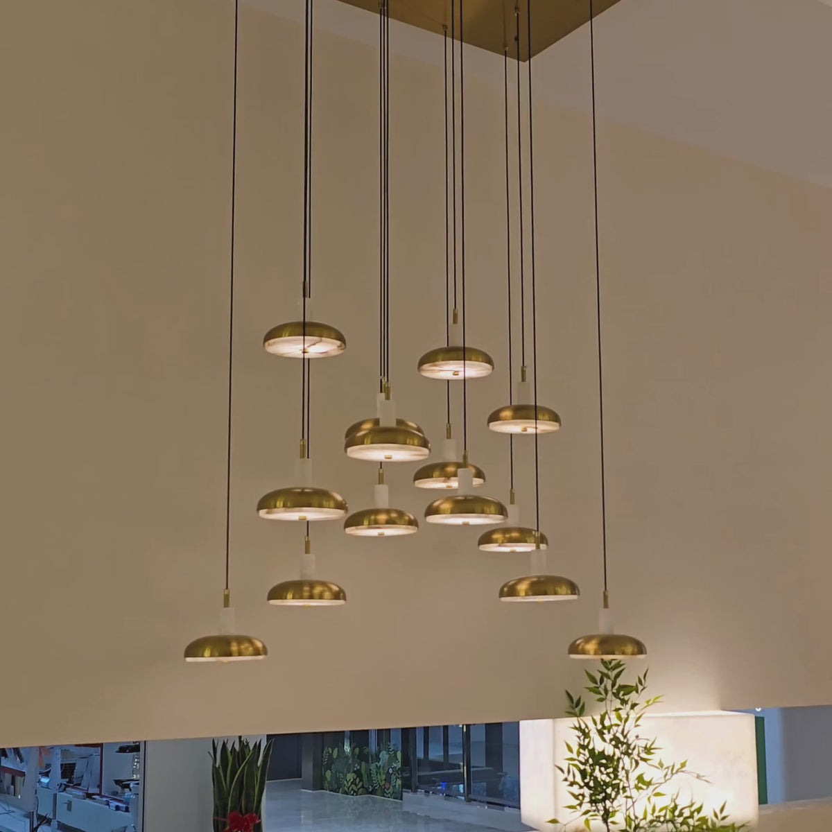 Aurevia 14 Light LED Linear Alabaster Chandelier - Brushed Brass