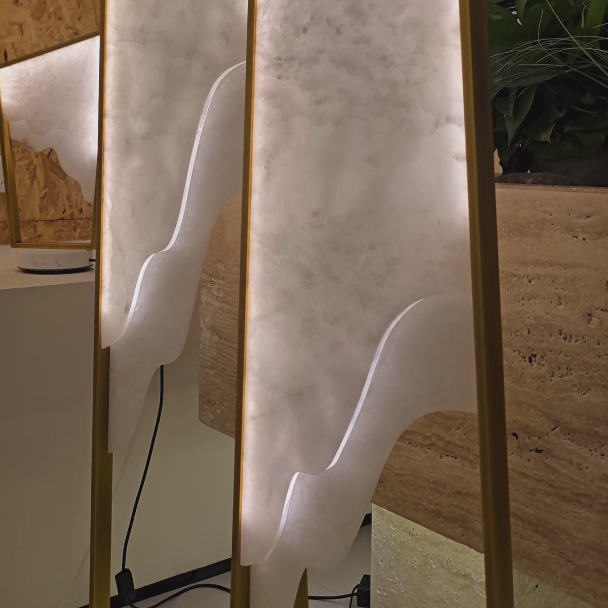 Atria LED Large Alabaster Floor Lamp - Brushed Brass