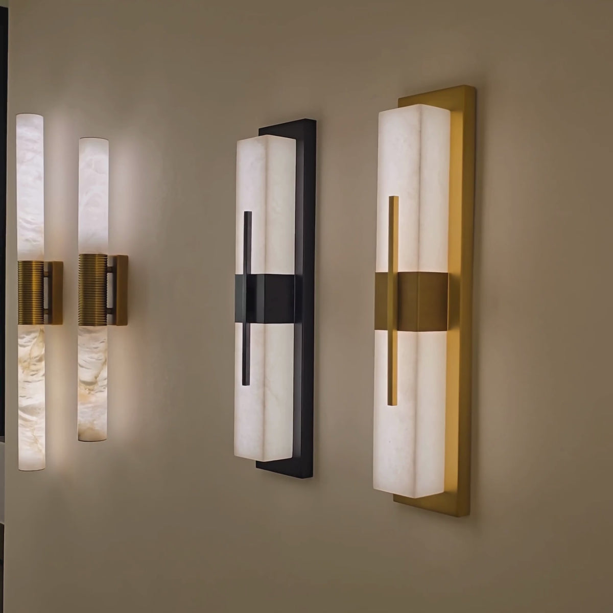 Averna LED Framed Alabaster Wall Light Small - Brushed Brass
