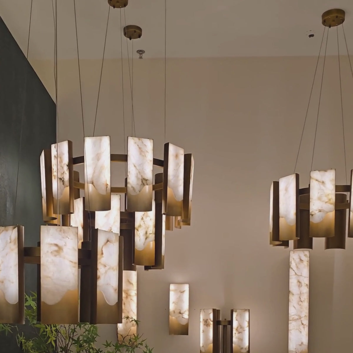 Caelith 10 Light Large Panel Alabaster Chandelier - Brushed Brass