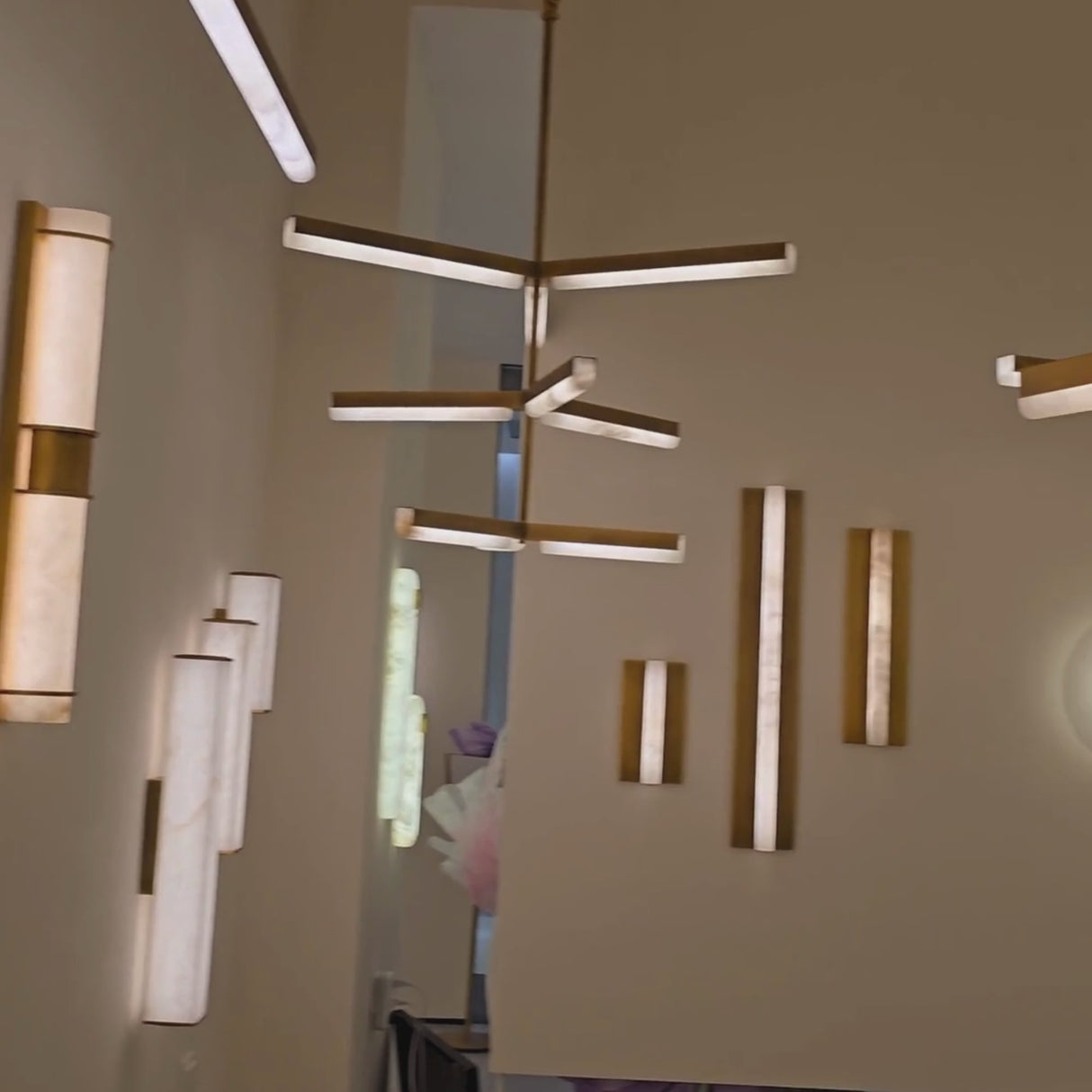 Elvaris LED Radial Alabaster Chandelier - Brushed Brass