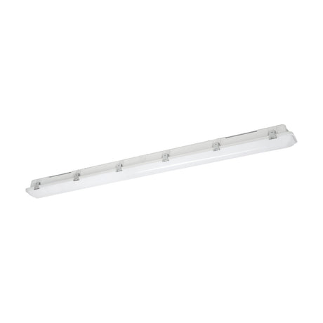 Prime LED Flush Ceiling Light 118.8cm in grey plastic with a long white diffuser, IP65 rated, shown on a plain white background.
