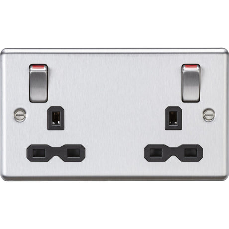 Stainless Steel 13A Double Socket DP Switched Metal Rockers - Brushed Chrome (Black Insert)