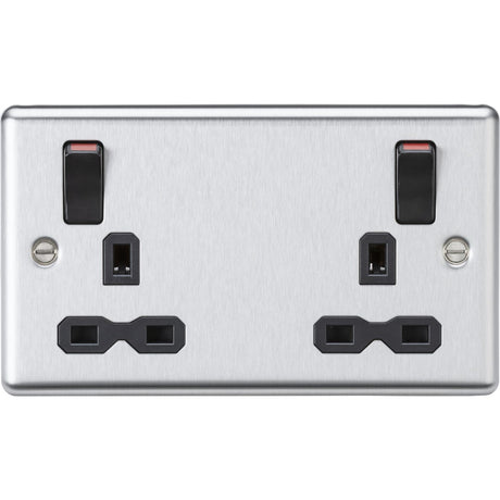 Stainless Steel 13A Double Socket DP Switched - Brushed Chrome (Black Insert)
