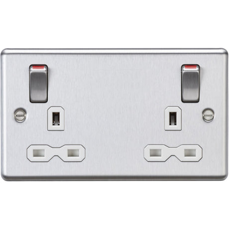 Stainless Steel 13A Double Socket DP Switched Metal Rockers - Brushed Chrome (White Insert)