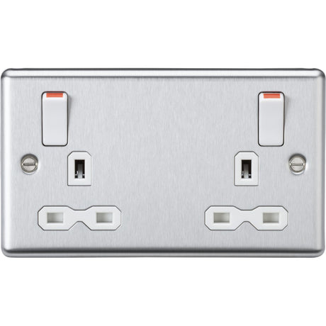 Stainless Steel 13A Double Socket DP Switched - Brushed Chrome (White Insert)