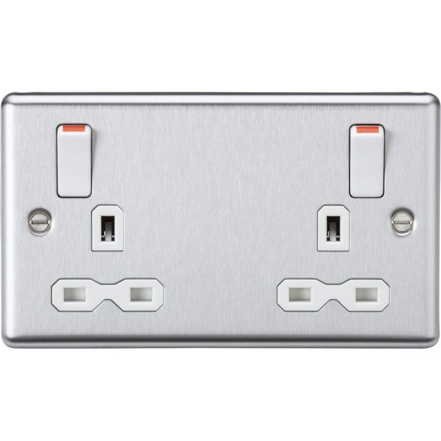 Stainless Steel 13A Double Socket DP Switched - Brushed Chrome (White Insert)