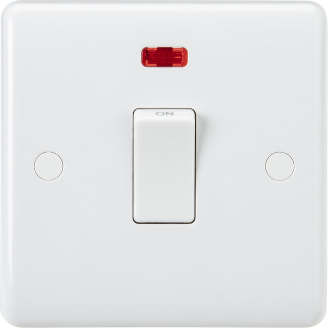32A 1G DP Switch with Neon and Flex Outlet from Base - White