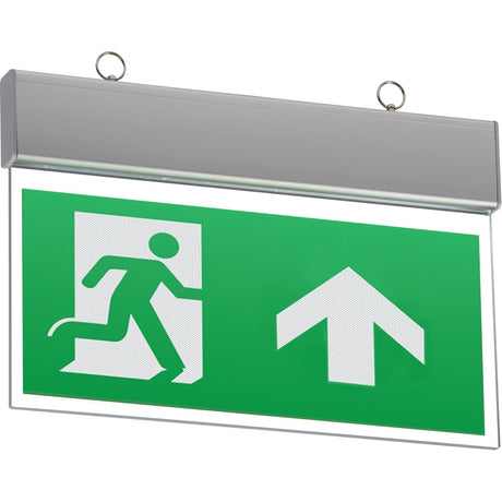 IP20 Ceiling Mounted LED Emergency Exit Sign (maintained/non-maintained) - Brushed Chrome