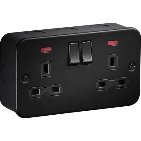 13A Double Socket DP Switched with Neon - Metalclad Textured Black