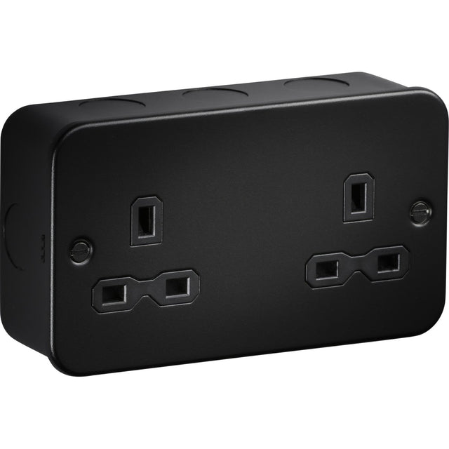 13A Double Socket Switched - Metalclad Textured Black