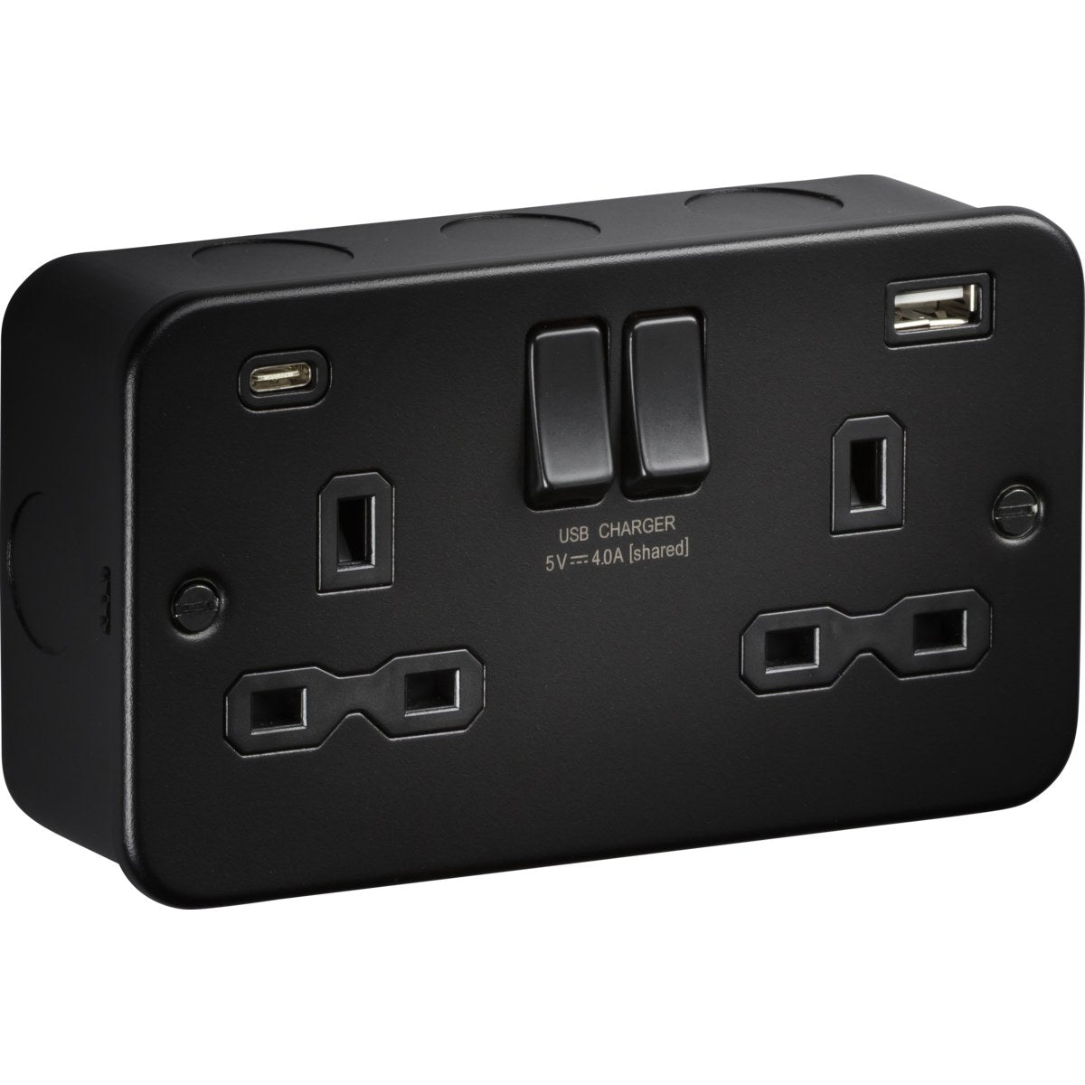13A Double Socket with USB-A & USB-C - Metalclad Textured Black