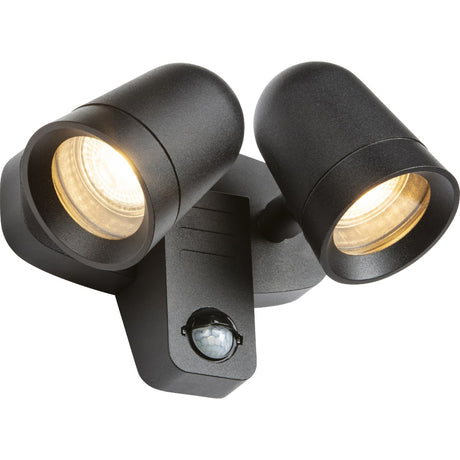 Neso IP54 GU10 Twin Security Spotlights with PIR - Black