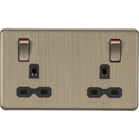 13A Double Socket DP Switched - Antique Brass (Black Insert)