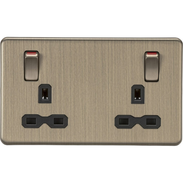 13A Double Socket DP Switched - Antique Brass (Black Insert)