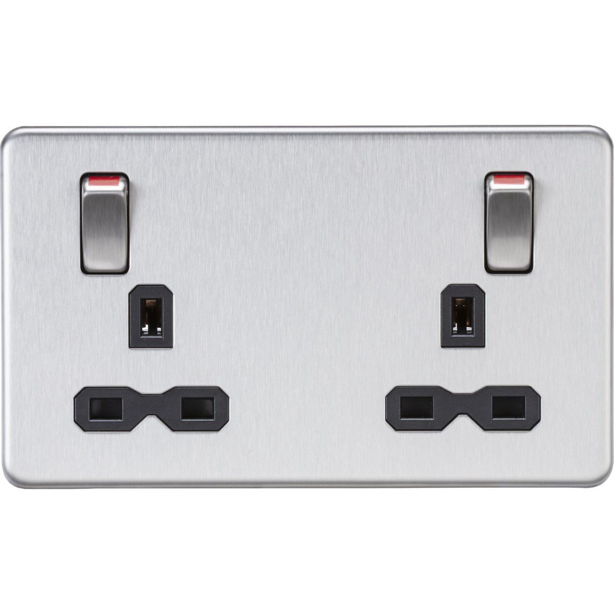 13A Double Socket DP Switched - Brushed Chrome (Black Insert)