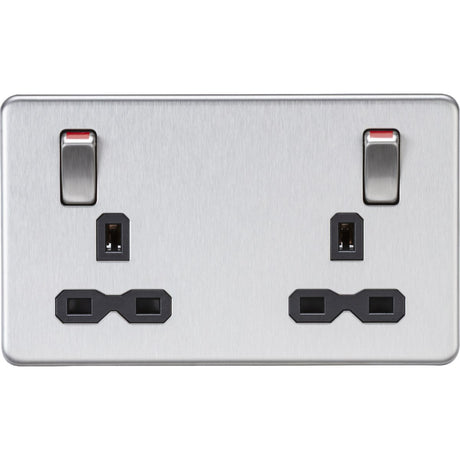 13A Double Socket DP Switched - Brushed Chrome (Black Insert)