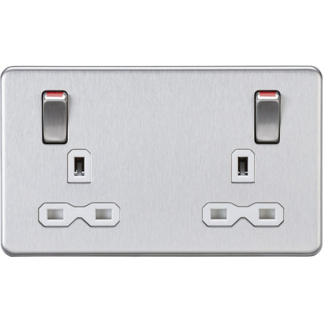 13A Double Socket DP Switched - Brushed Chrome (White Insert)