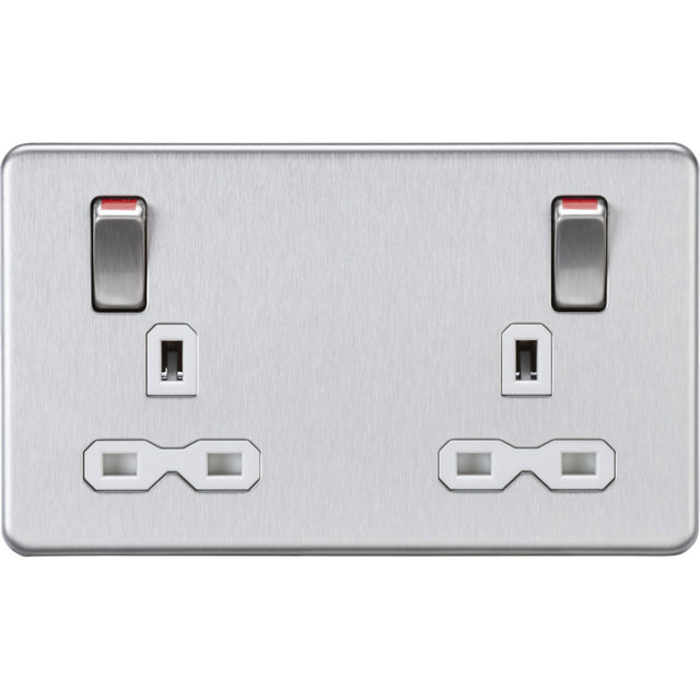 13A Double Socket DP Switched - Brushed Chrome (White Insert)