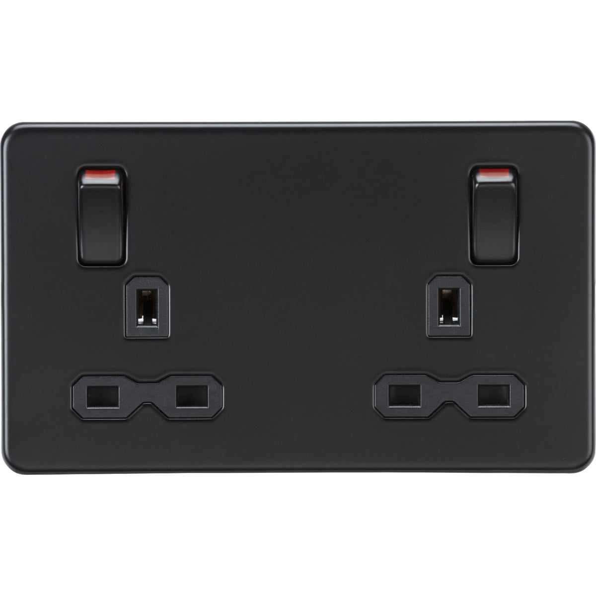 13A Double Socket DP Switched - Matt Black (Black Insert)
