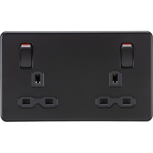 13A Double Socket DP Switched - Matt Black (Black Insert)