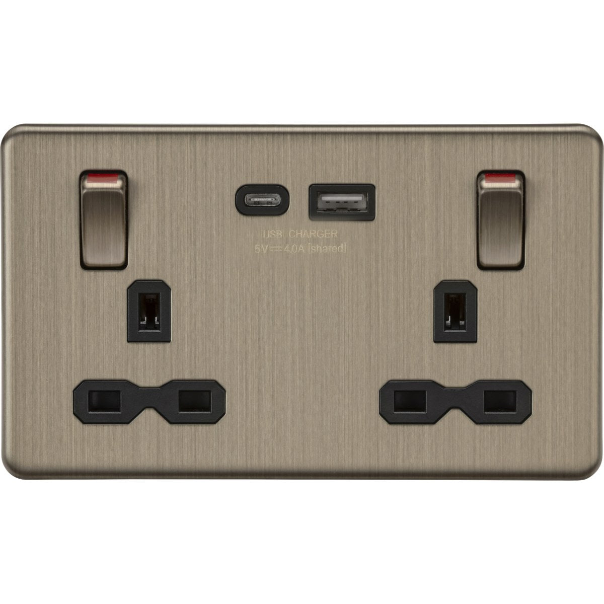 13A Double Socket with USB-A & USB-C - Antique Brass