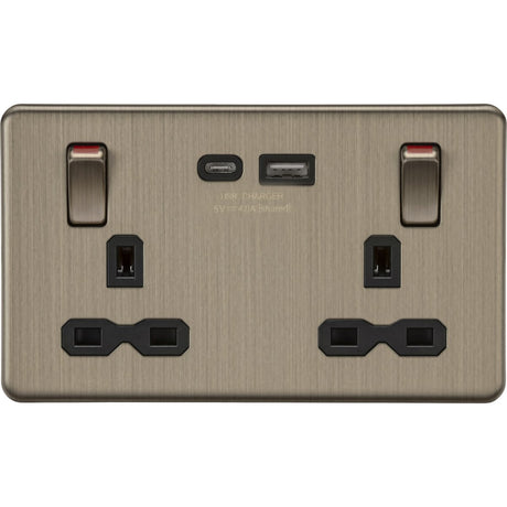 13A Double Socket with USB-A & USB-C - Antique Brass