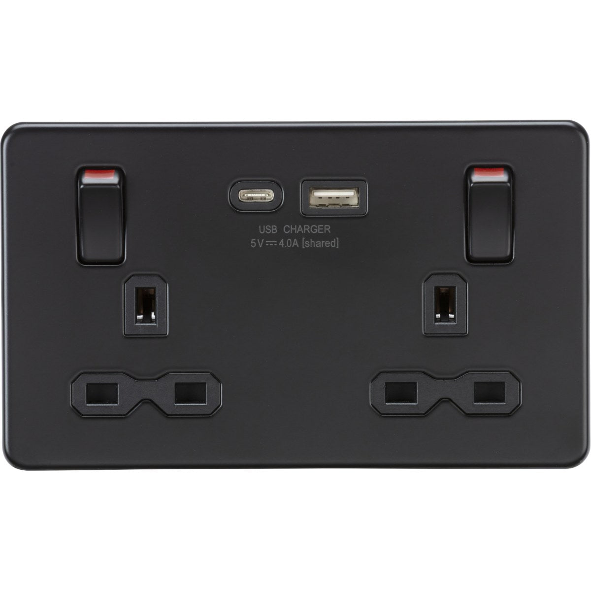 13A Double Socket with USB-A & USB-C - Matt Black