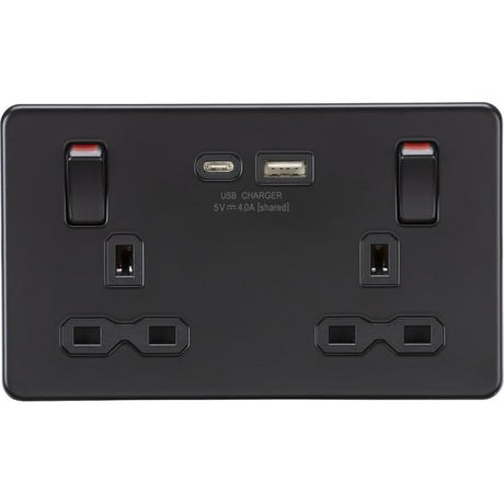 13A Double Socket with USB-A & USB-C - Matt Black