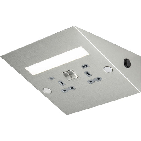 13A Double Socket with USB-A & USB-C - Stainless Steel